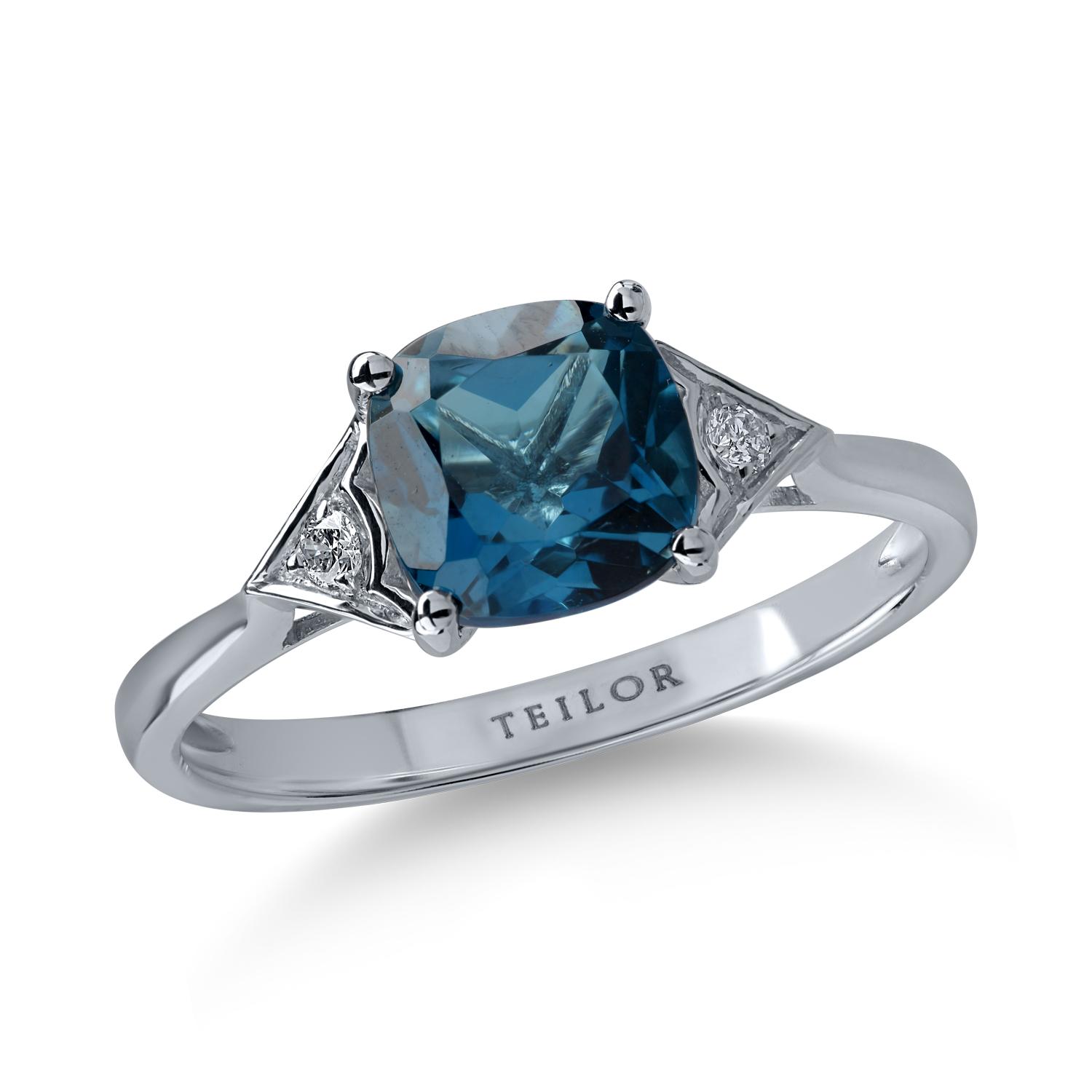 Fehérarany gyűrű 1.81ct Londoni kék topázzal és 0.05ct gyémántokkal
